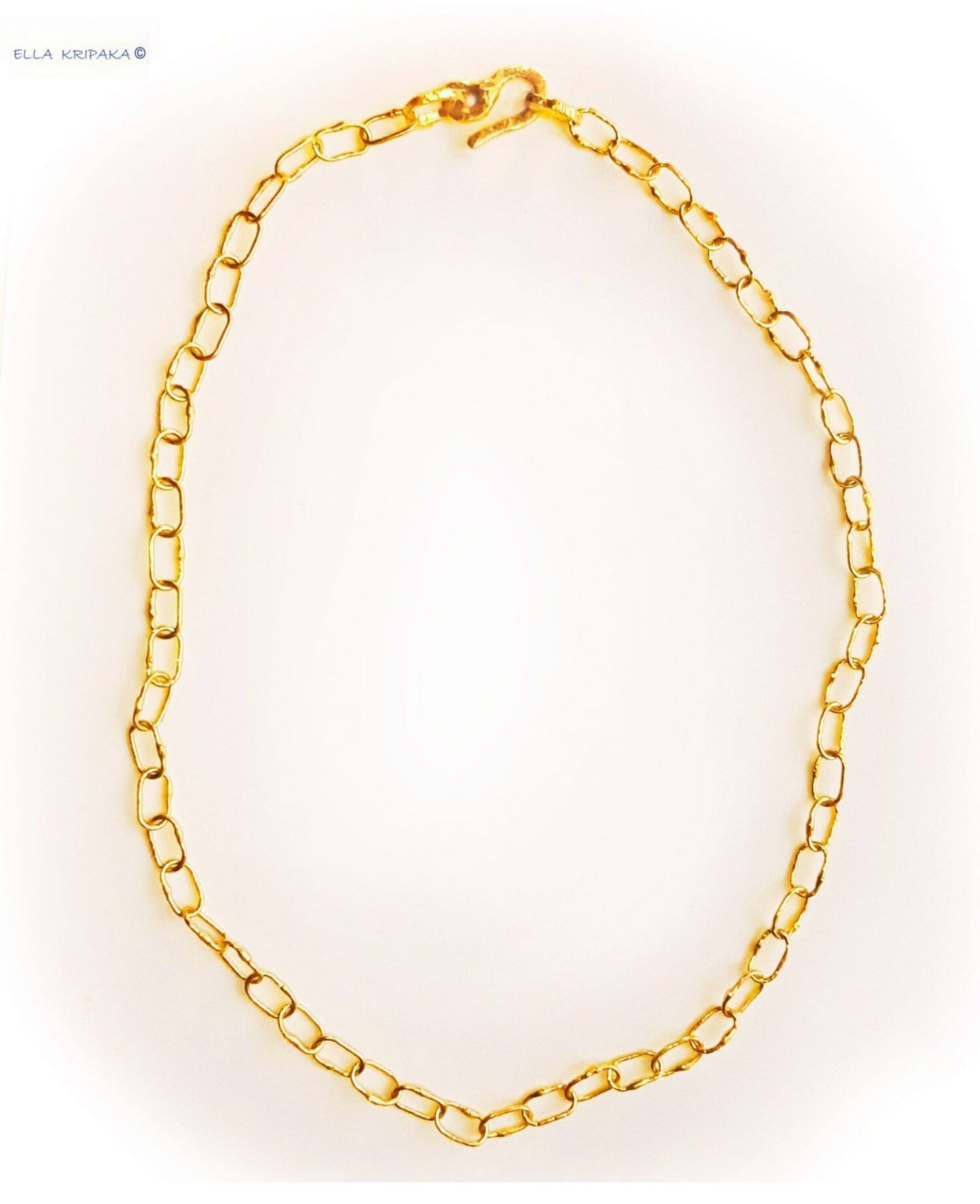 Custom Solid 22k 92.5% Gold 32g Hammered Chain Necklace Durable, Link 7.6mm, Length 56cm 22in Thick Parts On Links