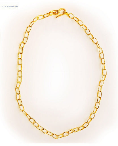 Custom Solid 22k 92.5% Gold 32g Hammered Chain Necklace Durable, Link 7.6mm, Length 56cm 22in Thick Parts On Links