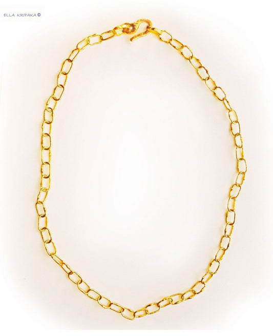 Custom Solid 22k 92.5% Gold 32g Hammered Chain Necklace Durable, Link 7.6mm, Length 56cm 22in Thick Parts On Links