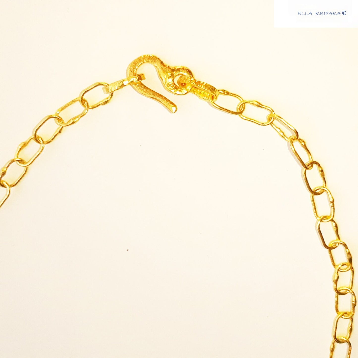 Custom Solid 22k 92.5% Gold 32g Hammered Chain Necklace Durable, Link 7.6mm, Length 56cm 22in Thick Parts On Links