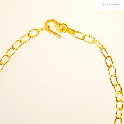 Custom Solid 22k 92.5% Gold 32g Hammered Chain Necklace Durable, Link 7.6mm, Length 56cm 22in Thick Parts On Links