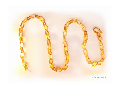 Custom Solid 24k 9999 Gold 110g, Hammered Chain Necklace as in Ancient Rome Durable, Link Wide 7.5mm Thick Hook Clasp