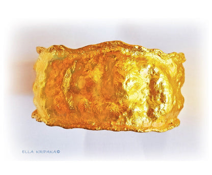 Custom Solid 24k 9999 Gold 80g/6in size Organic Hammered Convex Bracelet Cuff 35mm Can Be 22k Gold