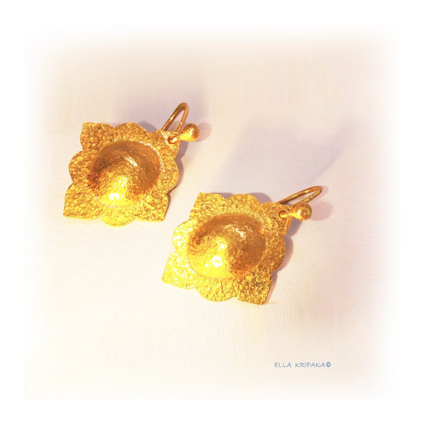 Custom Solid 24K 9999 Gold, 9g and 25g, Hammered  Byzantine Empire Baroque Ornament Dome Earrings, 35mm and 55mm