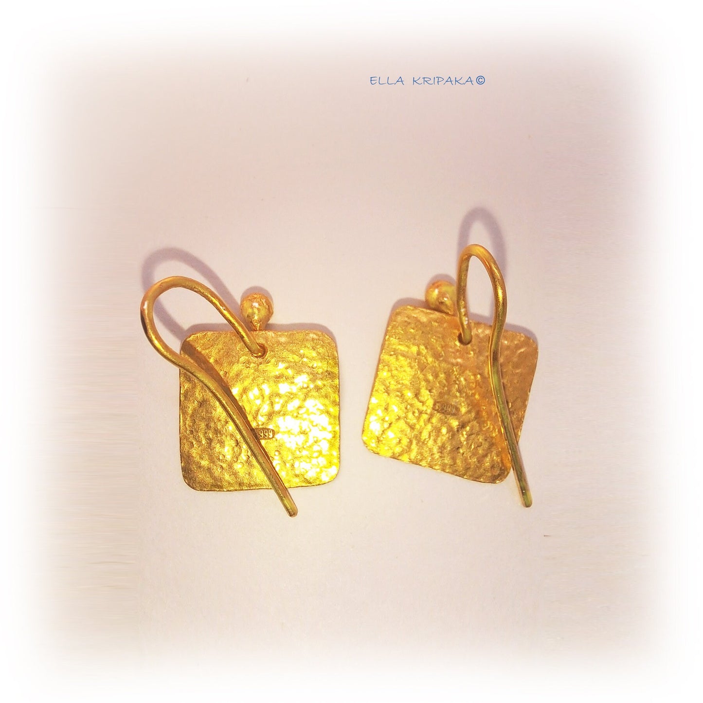 Custom Solid 24K 9999 Gold, 6g and 9g, Hammered Square Earrings, Length 25mm and 30mm