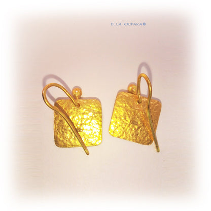 Custom Solid 24K 9999 Gold, 11.5g and 19g, Hammered Square Thick Earrings, Length 25mm and 30mm