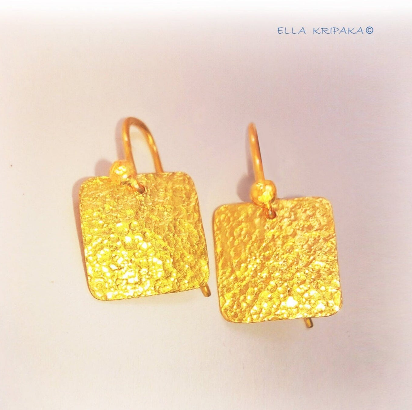 Custom Solid 24K 9999 Gold, 11.5g and 19g, Hammered Square Thick Earrings, Length 25mm and 30mm