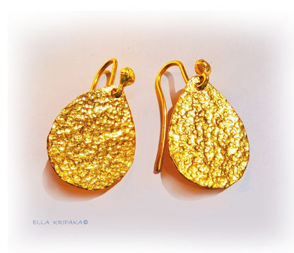 Custom Solid 24K 9999 Gold, 5.8g and 8.8g, Hammered Drop Earrings, 30mm and 36mm