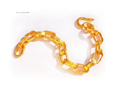 Custom Solid 24k 9999 Gold 68g, Hammered Chain Bracelet as in Ancient Rome Durable, Link Wide 10mm Thick Hook Clasp