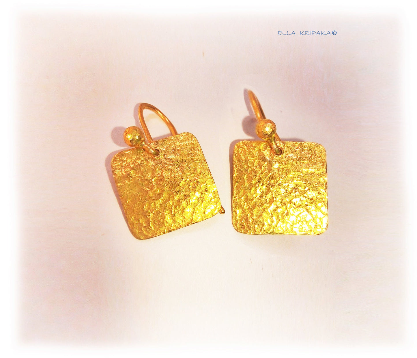 Custom Solid 24K 9999 Gold, 6g and 9g, Hammered Square Earrings, Length 25mm and 30mm