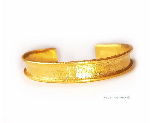 Custom Solid 24k 9999 Gold 70g Hammered Cuff Ancient Rome Bracelet Durable Wide 12mm Thick 3mm Folded Borders