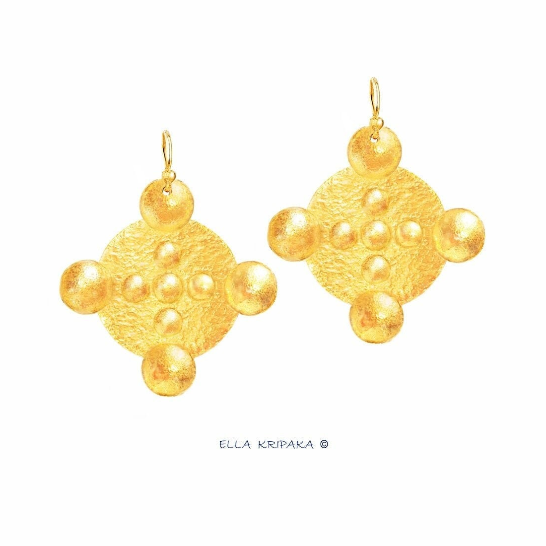 Hammered 24k 9999 Gold 9.2g &26.5g Byzantine Dome Earrings Can 22k