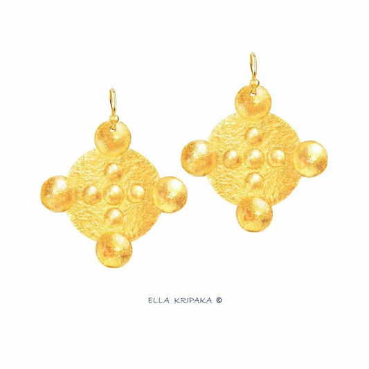 Hammered 24k 9999 Gold 9.2g &26.5g Byzantine Dome Earrings Can 22k