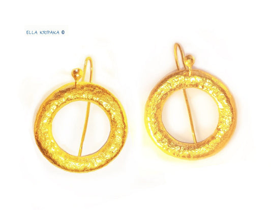 Custom Solid 24K 9999 Gold, 10g and 28g, Hammered Convex Hoops as in Ancient Rome Earrings, 40mm and 60mm