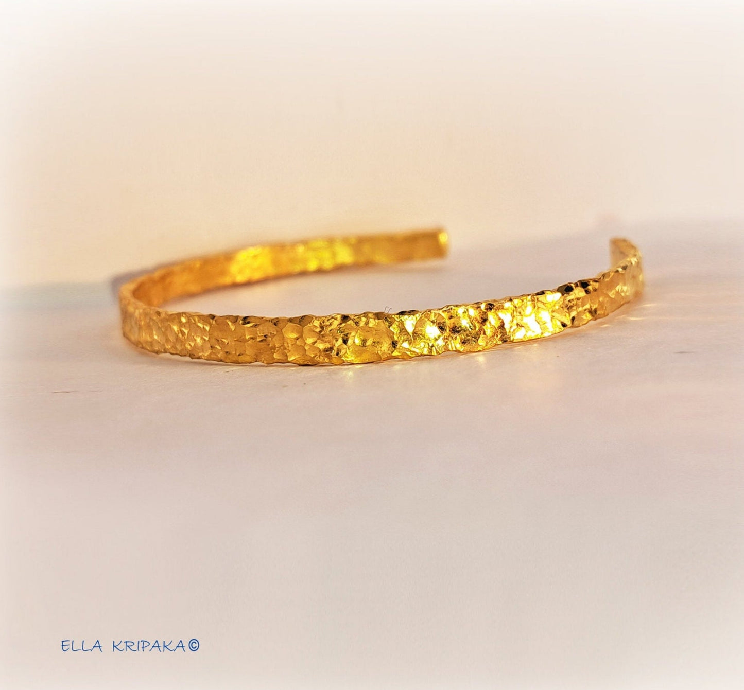 Custom Solid 24k 9999 Gold 29g Hammered Organic Uneven Cuff Bracelet Big Reliefs Durable Wide 4.5mm Thick 2mm