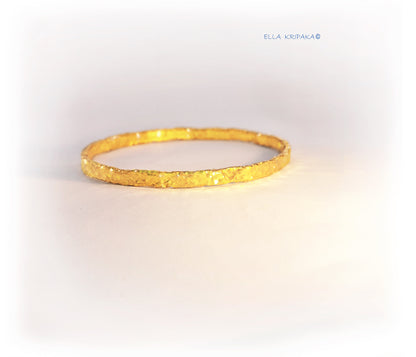 Custom Solid 24k 9999 Gold 44g Hammered Uneven Bracelet Durable Bangle Wide 4.5mm Thick 2.5mm Price for 1