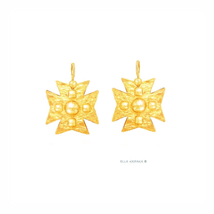 Custom Solid 24K 9999 Gold, 10g and 28g, Hammered Byzantine Empire Cross Convex Pattern Earrings, 35mm and 55mm