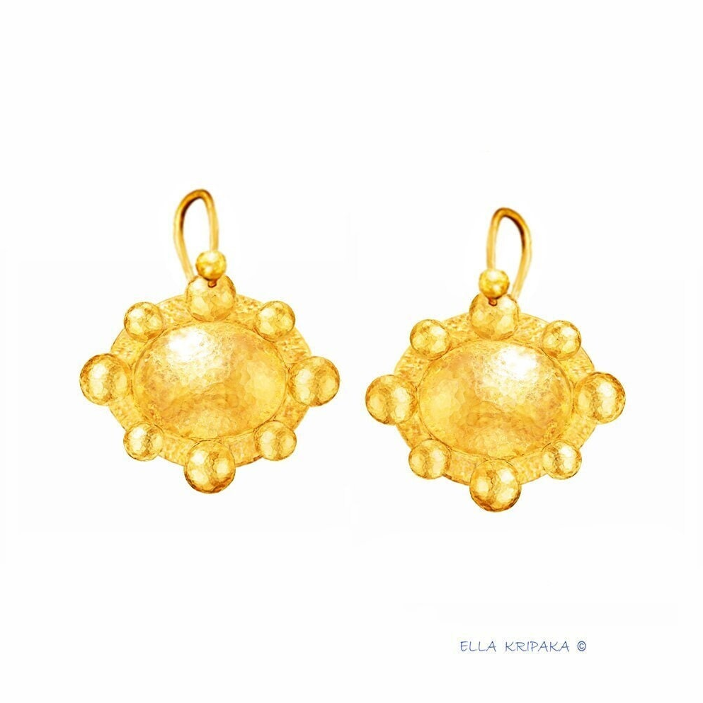 Hammered 24k 9999 Gold 9.2g &26.5g Byzantine Earrings Dome Can 22k