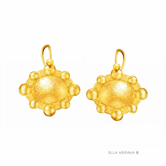 Hammered 24k 9999 Gold 9.2g &26.5g Byzantine Earrings Dome Can 22k