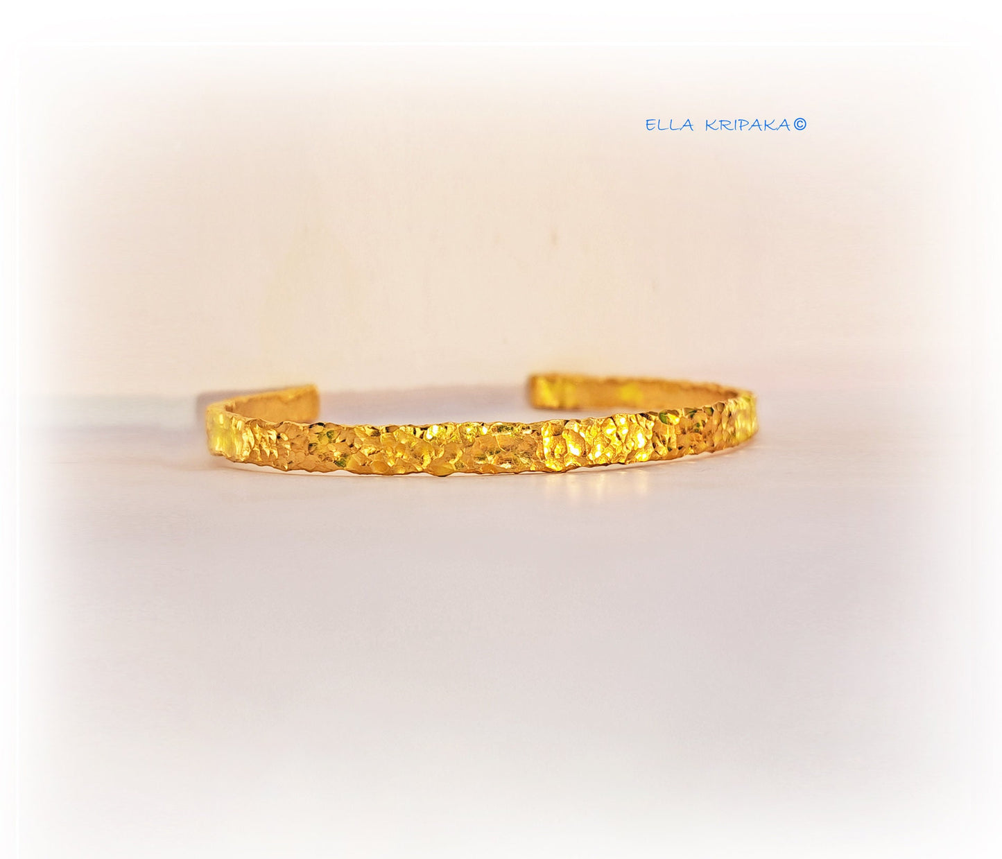 Custom Solid 24k 9999 Gold 29g Hammered Organic Uneven Cuff Bracelet Big Reliefs Durable Wide 4.5mm Thick 2mm