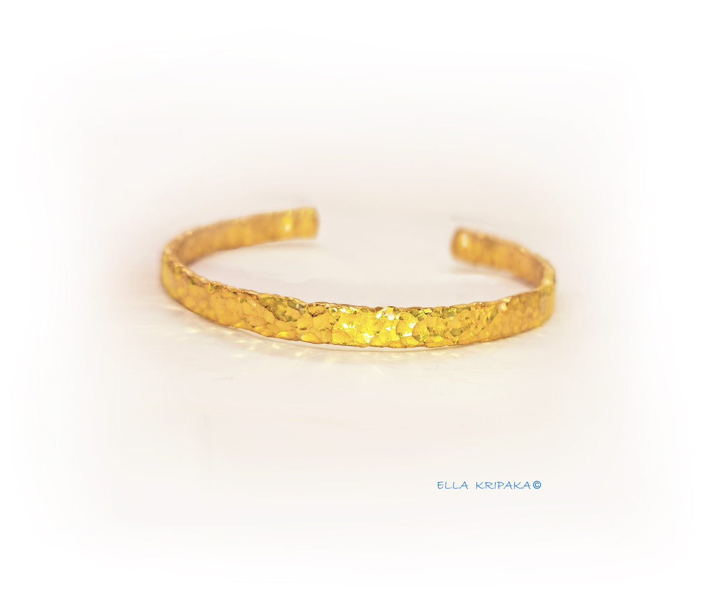 Custom Solid 24k 9999 Gold 64g Hammered Cuff Uneven Organic Bracelet Durable Wide 7.5mm Thick 2.5mm