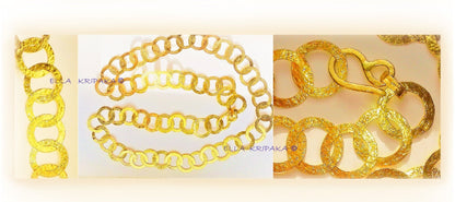 Custom Solid 22k 92.5% Gold 70g Hammered Chain Necklace Durable, Link 17mm, Length 59cm 23in Thick Hook Clasp