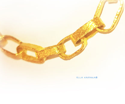 Custom Solid 24k 9999 Gold 85g, Hammered Chain Bracelet as in Ancient Rome Durable, Link Wide 10mm Thick Hook Clasp