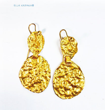 Custom Solid 24K 9999 Gold, 9g and 25g, Hammered Organic Uneven Wavy Reliefs Earrings, 50mm and 70mm