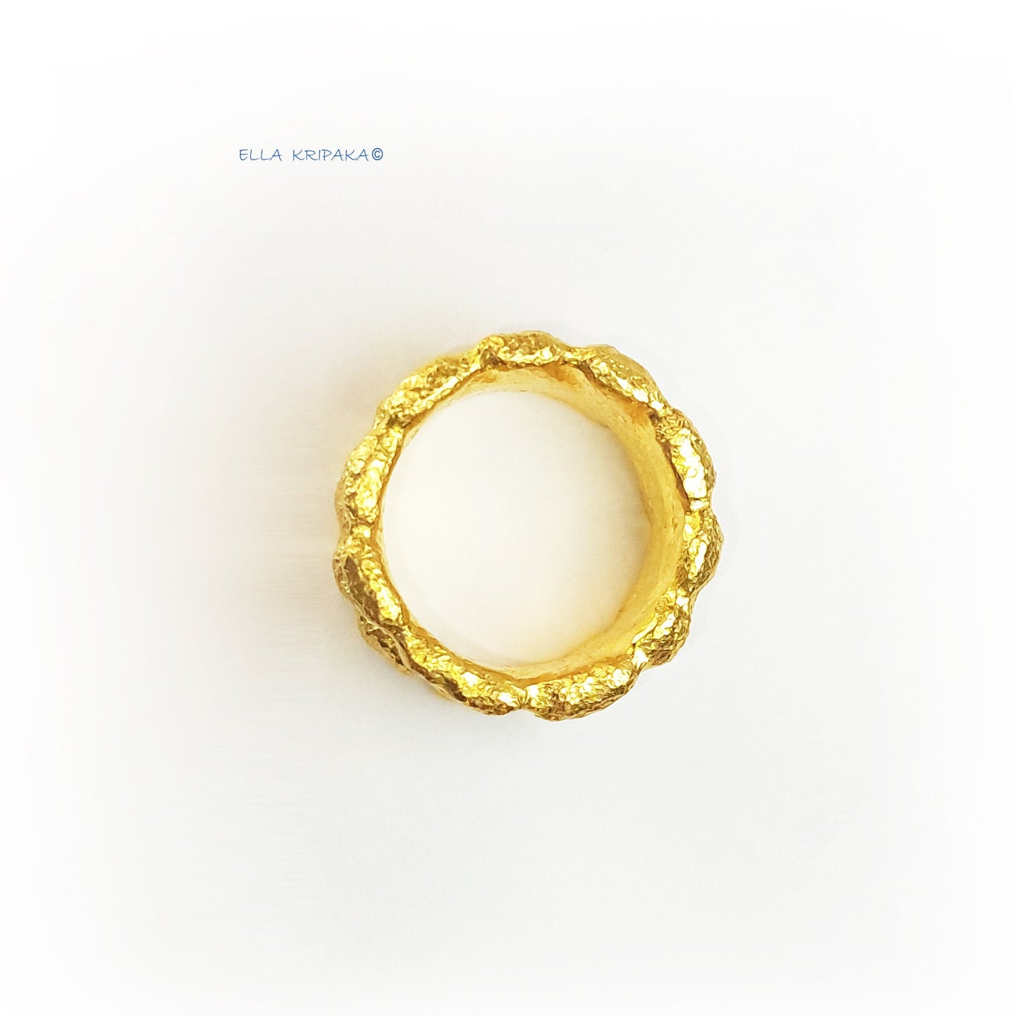 Custom Solid 24k 9999 Gold 21g Organic Uneven Wavy Hammered Ring Signet Durable Wide 15mm Thick 2.5mm Borders