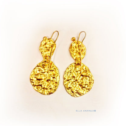 Custom Solid 24K 9999 Gold, 9g and 25g, Hammered Organic Uneven Wavy Reliefs Earrings, 50mm and 70mm