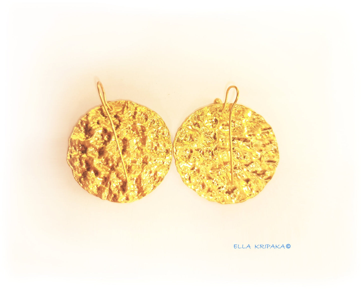 Custom Solid 24K 9999 Gold, 9g and 26g, Hammered Organic Wavy Uneven Disks Earrings, 35mm and 55mm