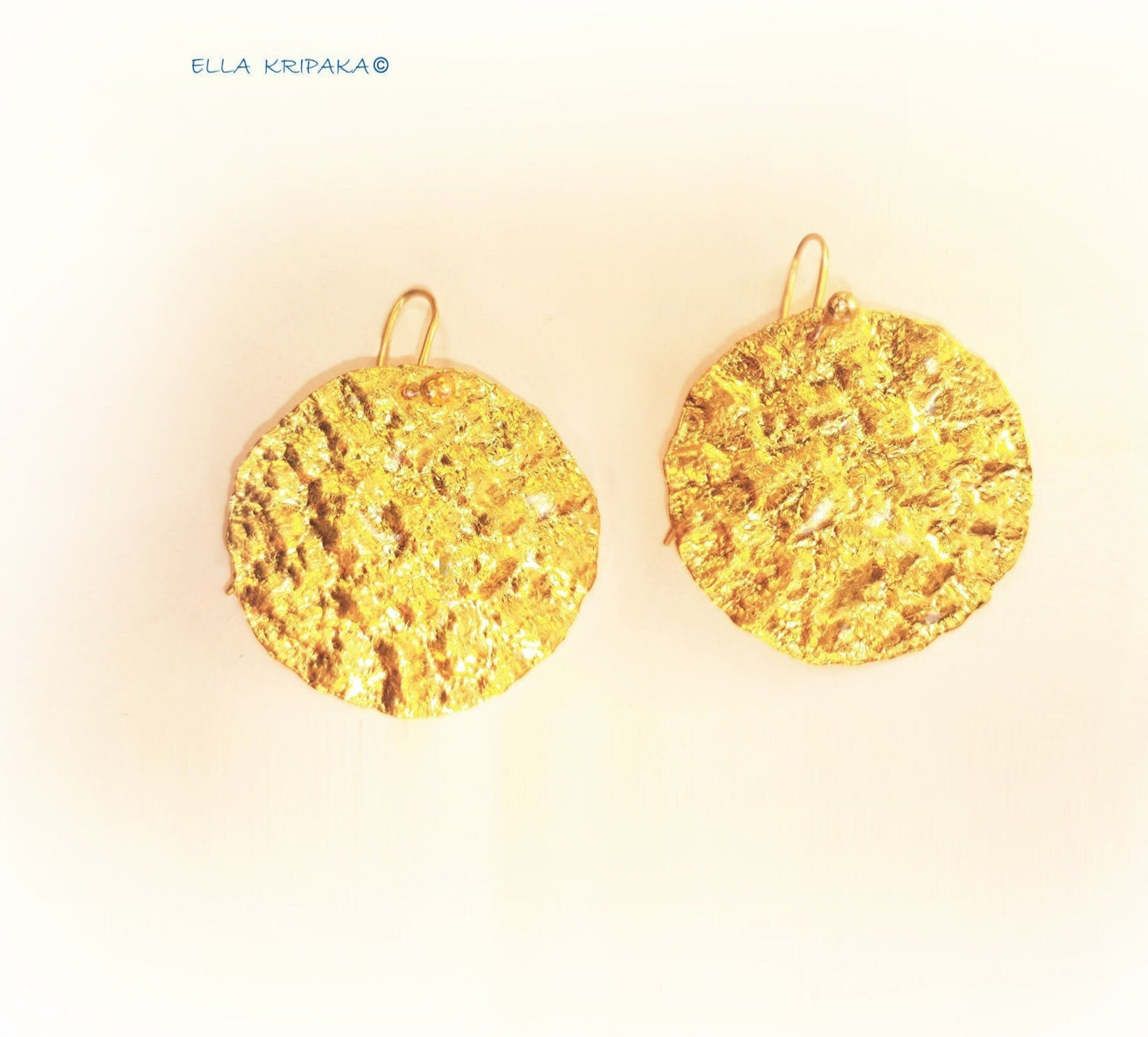 Custom Solid 24K 9999 Gold, 9g and 26g, Hammered Organic Wavy Uneven Disks Earrings, 35mm and 55mm