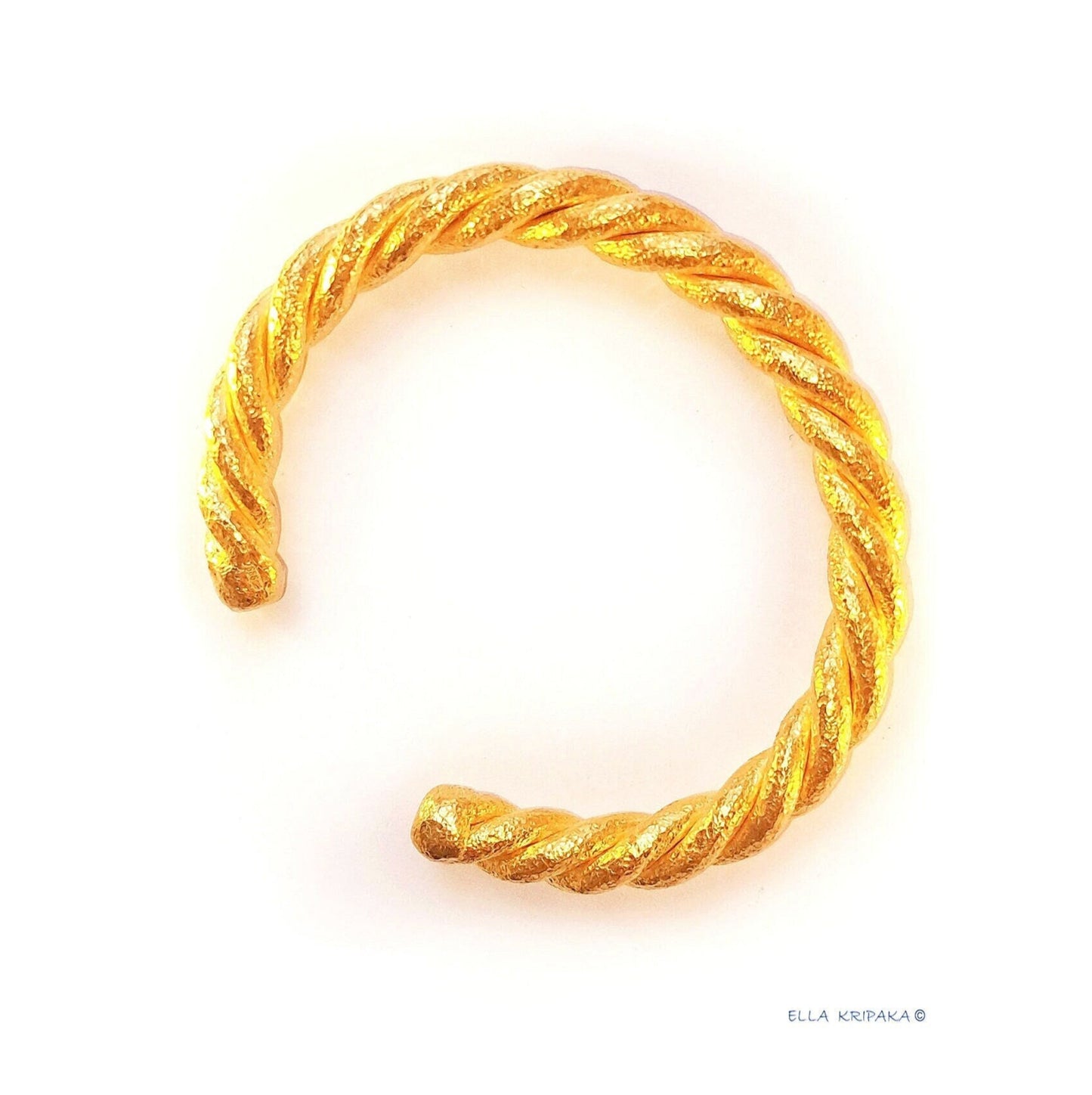 Custom Solid 24k 9999 Gold 125g/6in size Viking Hammered Twisted Bracelet Cuff 7.6mm Can Be 22k Gold