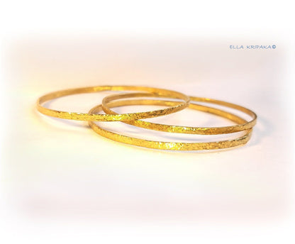 Custom Solid 22k 92.5% Gold 20g Hammered Ancient Rome 2 Bracelets Durable 2 Bangles, Wide 2.4mm Thickness 1.2mm, Price For 2 With Discount