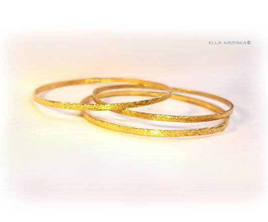 Custom Solid 22k 92.5% Gold 20g Hammered Ancient Rome 2 Bracelets Durable 2 Bangles, Wide 2.4mm Thickness 1.2mm, Price For 2 With Discount