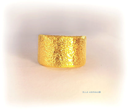 Custom Solid 24k 9999 Gold 35g Hammered Ancient Rome Ring Signet Durable Not Hollow Inside, Wide 20mm Thick 2mm