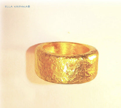 Custom Solid 24k 9999 Gold 35g Hammered Ancient Rome Ring Durable Not Hollow Inside Wide 11mm Thick 2.5mm