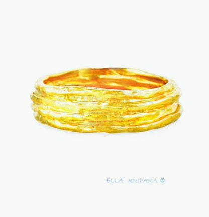 Custom Solid 24k 9999 Gold 85g Hammered Organic Convex Bracelet Bangle Wide 25mm Can be 22k Gold