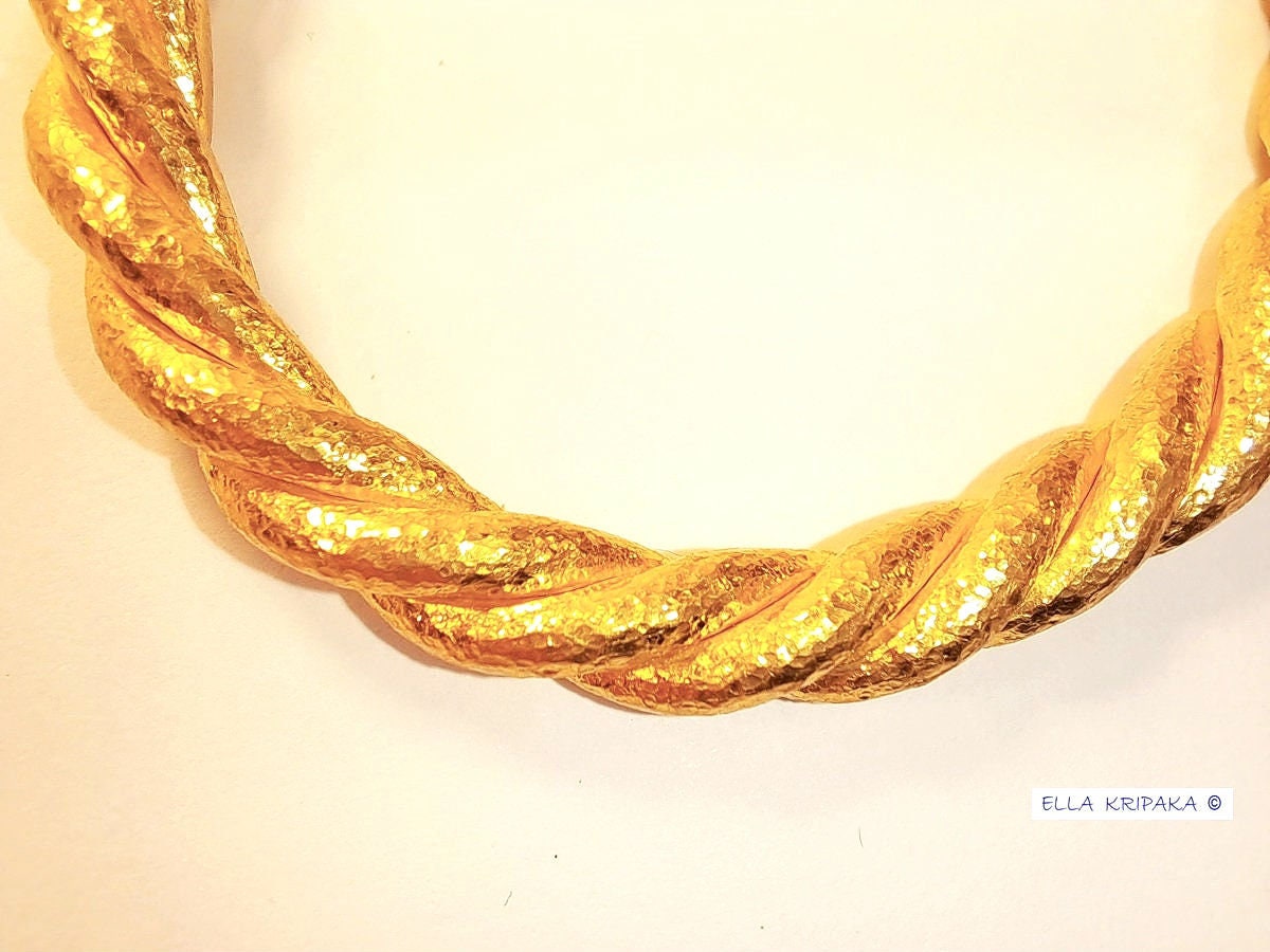 Custom Solid 24k 9999 Gold 92g/6in size Viking Hammered Twisted Cuff Bracelet 6.4mm Can Be 22k Gold