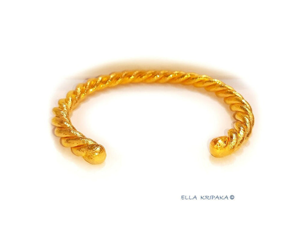 Custom Solid 24k 9999 Gold 92g/6in size Viking Hammered Twisted Cuff Bracelet 6.4mm Can Be 22k Gold