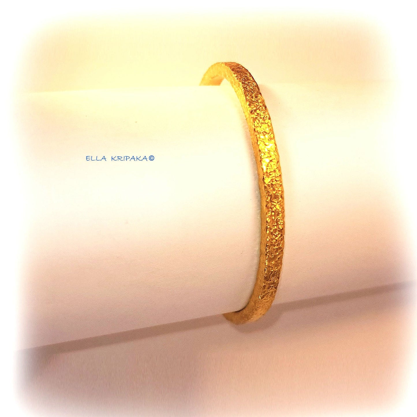 Custom Bangle Bracelet Solid 24k Gold Hammered as in Ancient Rome Durable, Wide 3.7mm Thick 3mm