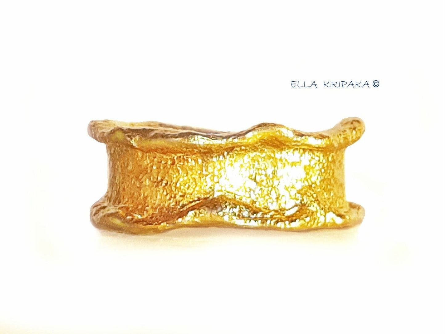 Custom Solid 24k 9999 Gold 24g Hammered Organic Uneven Thick Borders Ring Durable Wide 9mm