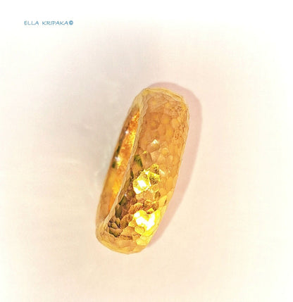 Custom Solid 24k 9999 Gold 13g Hammered Ancient Rome Ring Durable Convex Hollow Inside Wide 7mm Thick 3.5mm Discount For 2