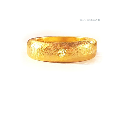 Custom Solid 24k 9999 Gold 21g Hammered Ancient Rome Ring Durable Not Hollow, Wide 6.5mm Thick 2.5mm