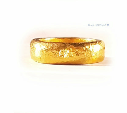 Custom Solid 24k 9999 Gold 21g Hammered Ancient Rome Ring Durable Not Hollow, Wide 6.5mm Thick 2.5mm