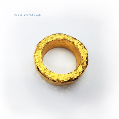 Custom Solid 24k 9999 Gold 15.5g Hammered Organic Uneven Ring Durable Wide 7mm Thick 3.5mm Hollow Inside Discount For 2