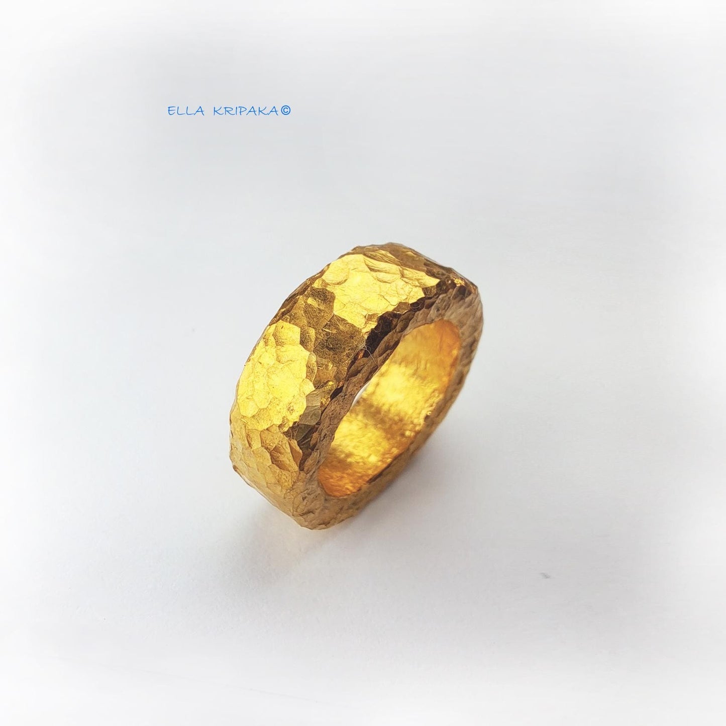 Custom Solid 24k 9999 Gold 30g Organic Ring Durable Wide 6.5mm Thick 3.5mm