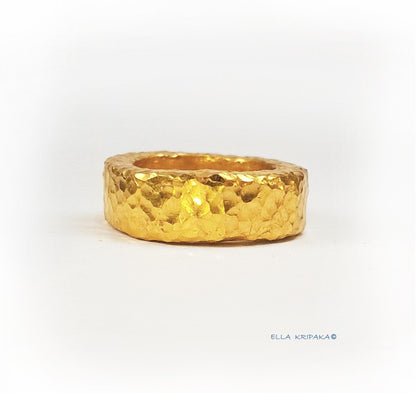 Custom Solid 24k 9999 Gold 30g Organic Ring Durable Wide 6.5mm Thick 3.5mm