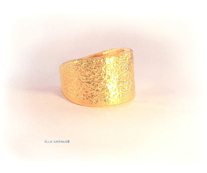 Custom Solid 24k 9999 Gold 35g Hammered Ancient Rome Ring Signet Durable Not Hollow Inside, Wide 20mm Thick 2mm