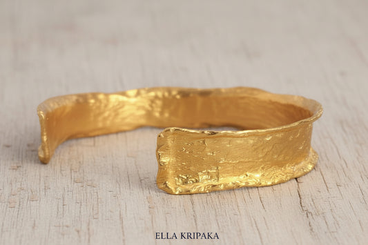 Organic Hammered 24k 9999 Gold 71g Cuff Bracelet 12mm Wavy Borders